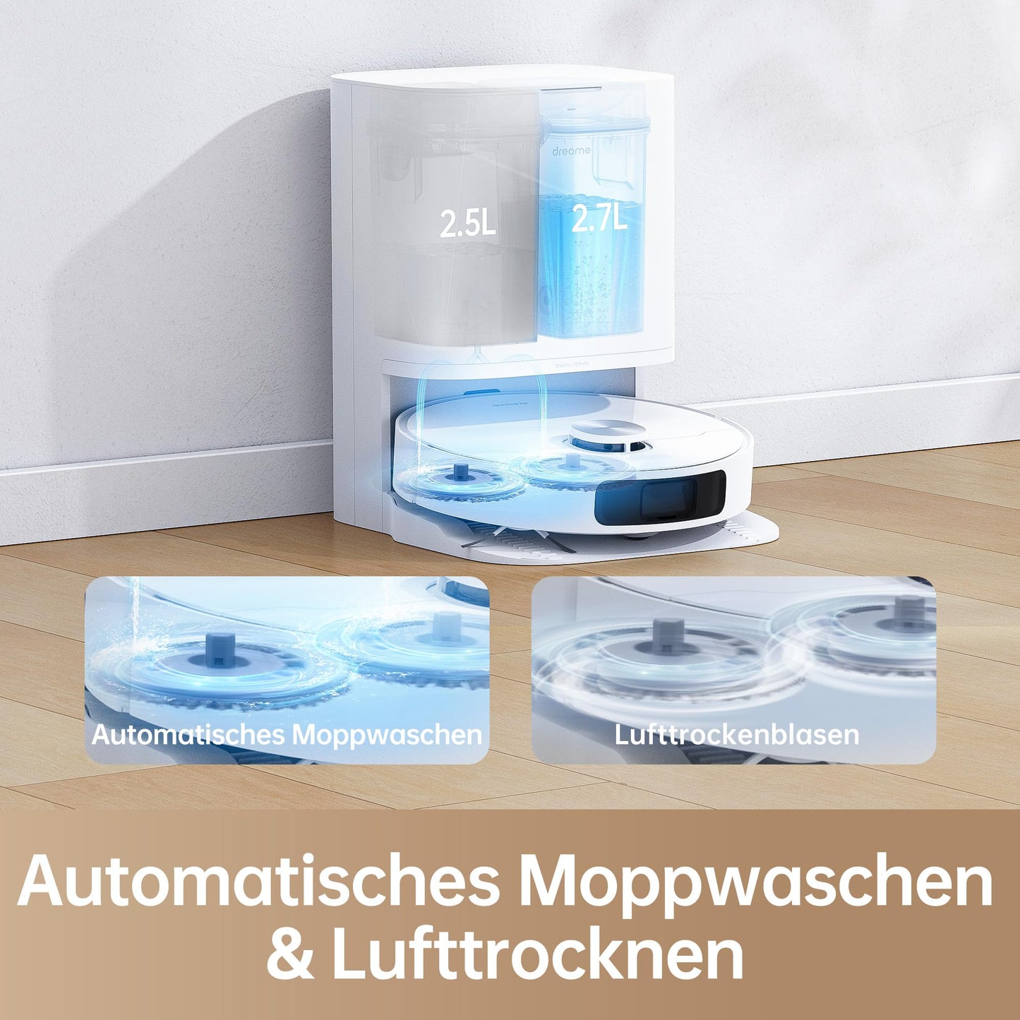 dreame L10 Prime robot vacuum and mop with automatic washing station for mop pads, 7mm mop lifting, LDS navigation, 4000Pa suction power, 3D mapping, WiFi/app control.