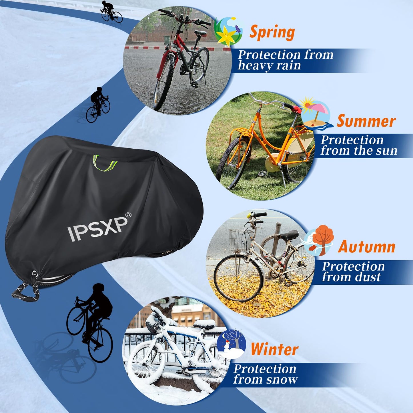 IPSXP Bike Cover, Heavy Duty 210D Oxford Bicycle Covers Waterproof, Snowproof, Dustproof, and UV Protected, Suitable for all Bike Types
