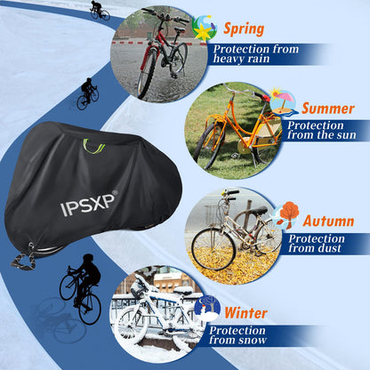 IPSXP Bike Cover, Heavy Duty 210D Oxford Bicycle Covers Waterproof, Snowproof, Dustproof, and UV Protected, Suitable for all Bike Types