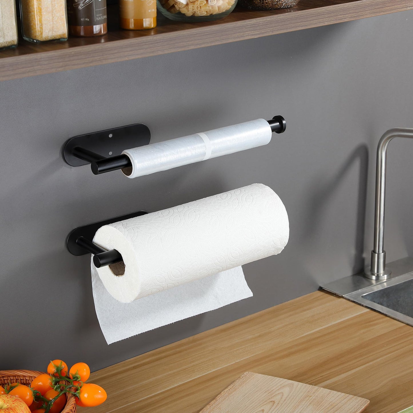 KEGII 2-piece kitchen roll holder without drilling - stainless steel paper towel holder black roll holder for kitchen.