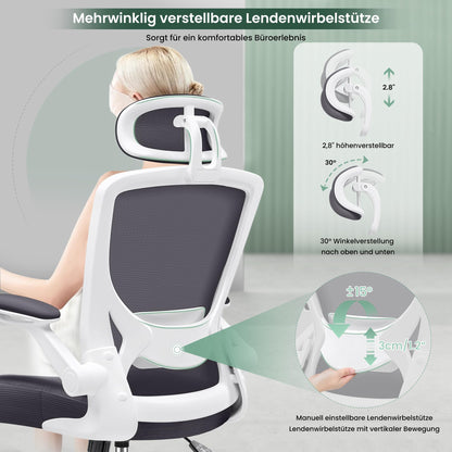 KERDOM Office Chair Desk Chair Ergonomic, Executive Chair with Adjustable Headrest, Armrests, Swivel Chair Tilt Function up to 135° Office Chair 330 lbs Dark Grey