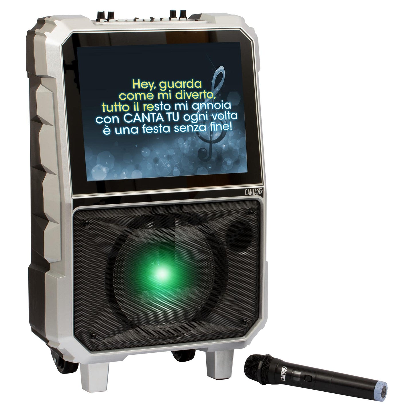 Sing Your Karaoke 2022, complete professional karaoke, portable audio-video system with Wi-Fi microphone, 14-inch touchscreen, Wi-Fi, 40W RMS speakers, 4 hours charging time, 2 radio frequencies.