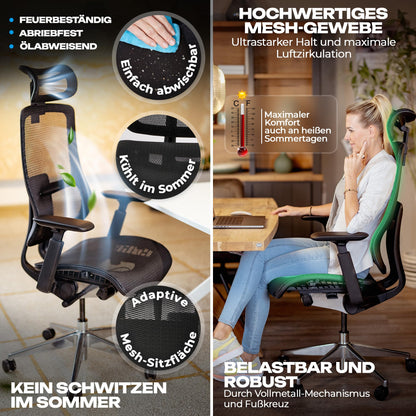 VALKENSTOL M6 office chair Ergonomic award winner | Large people desk chair | Mesh seat office chair with adaptive lumbar support and adjustable backrest for healthy sitting Executive chair