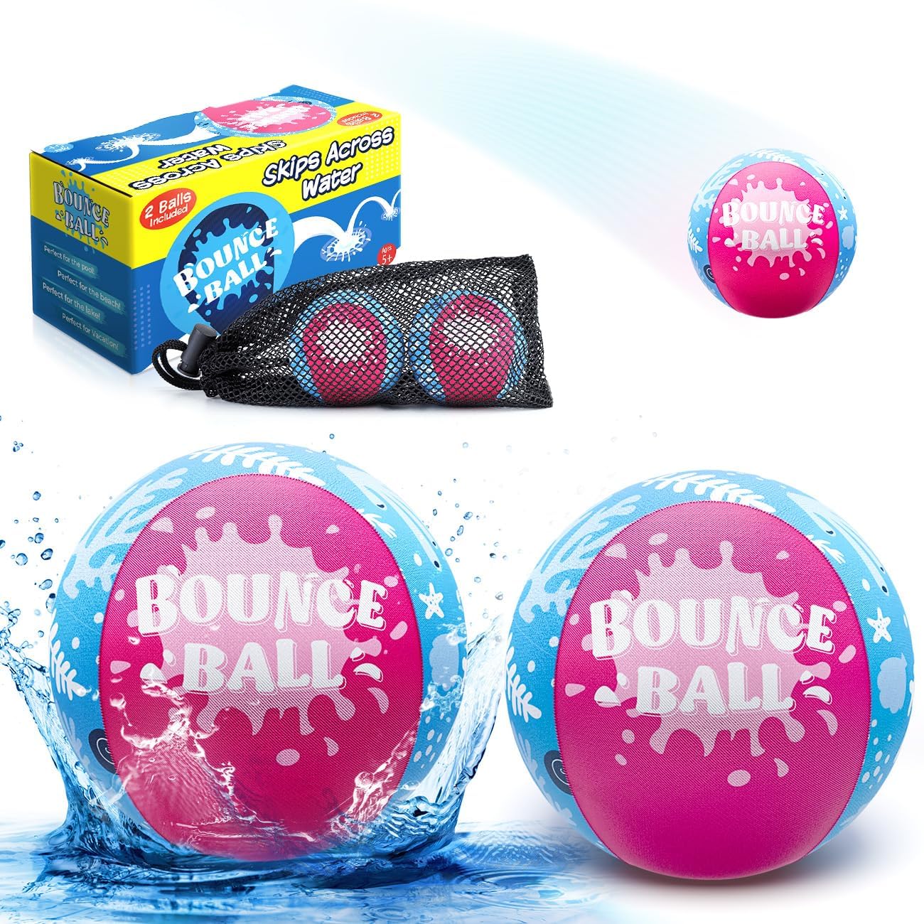 KmmiFF Water Polo balls, small, 2-pack bounce balls for outdoor games at the beach, lake, and pool for kids aged 5-12. Pink and blue.