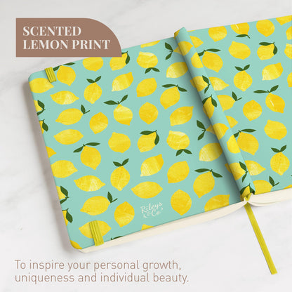 Riley's & Co. dotted notebook, 20.3 x 15.2 cm, hardcover, motivation journal, lemon yellow.