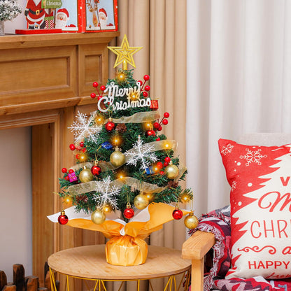 SKYVINWINE Mini Artificial Christmas Tree, Small Artificial Christmas Tree with LED Lighting, Mini Tabletop Tree for Christmas Decor, Green