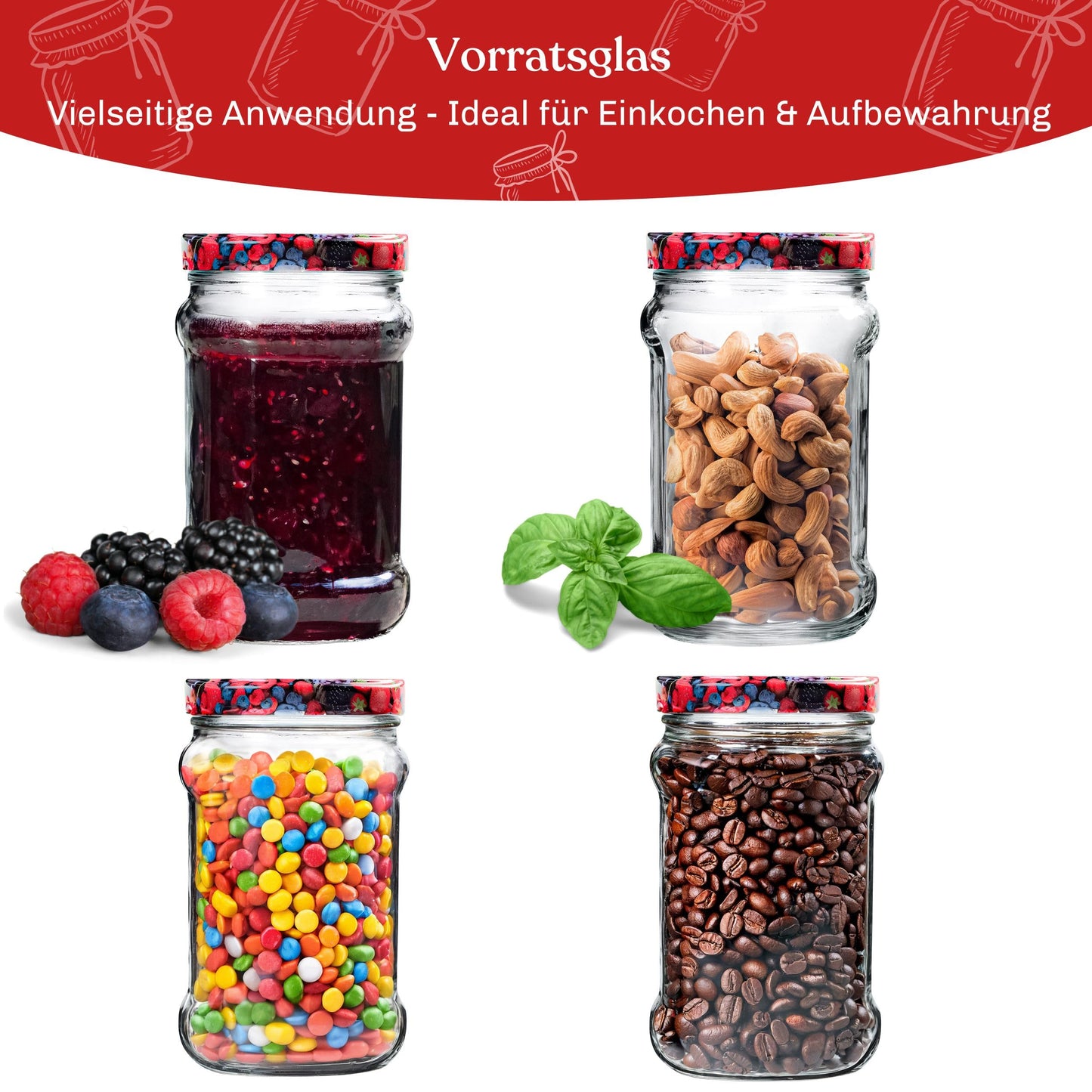 Blumixx canning jars 315ml - 48x storage jars with airtight lids, versatile for jam, kitchen storage, oats containers, preserving stock for canning.
