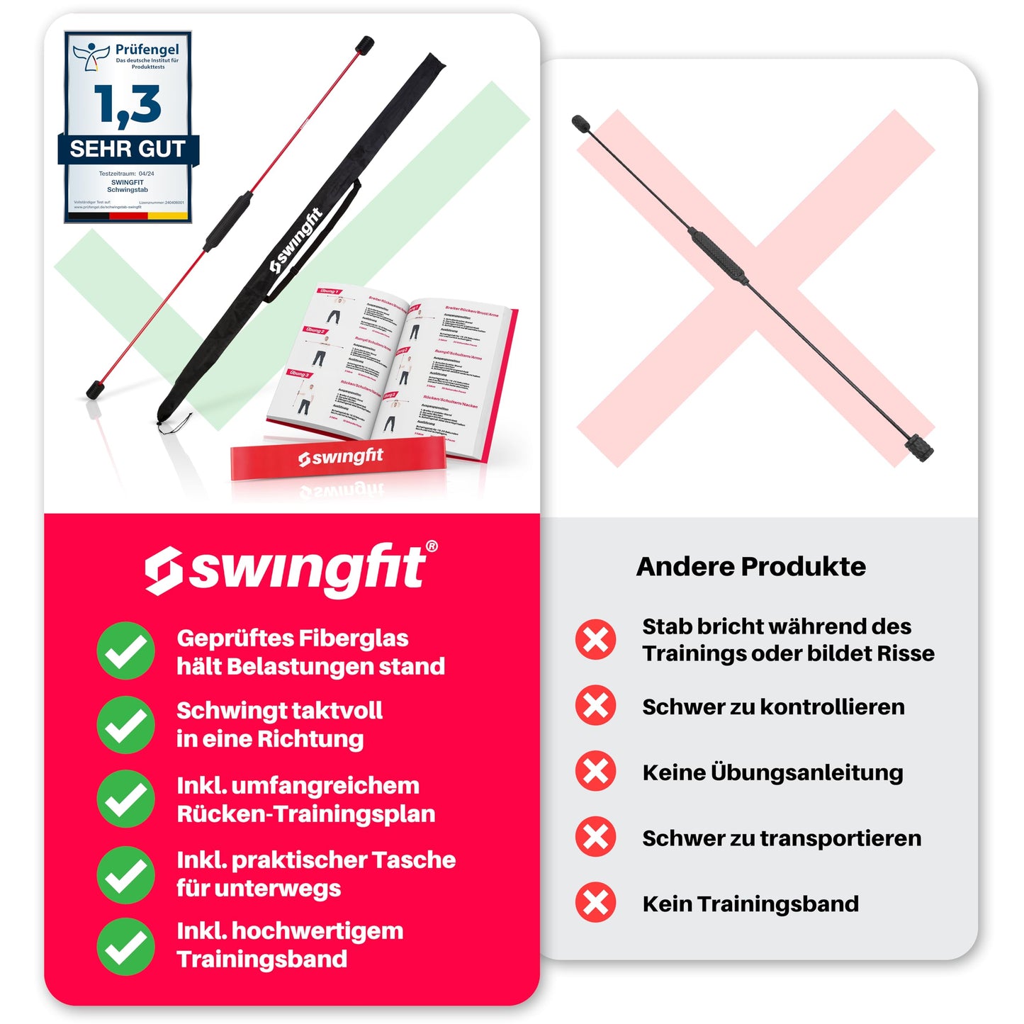 swingfit® swing bar [including bag, band & workout plan] - Recommended by therapists. Gymnastics swing bar for deep muscles.