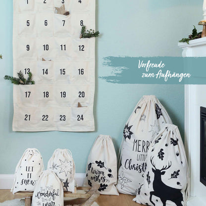 Paper Dragons fabric Advent calendar 2024 for filling - a little light is burning - high quality embroidered - fabric bags for decorating yourself - gift pouches - reusable tapestry set No. 31