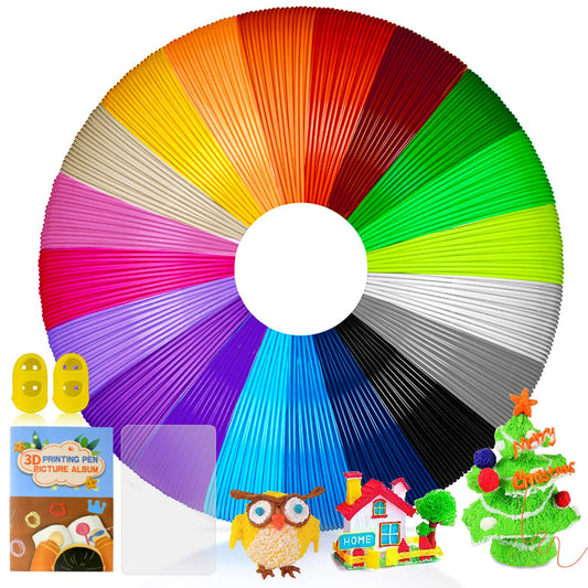 AFXXE 3D Pen filament PLA, 20 colors, 10m each - 3D Pen Filament 1.75mm with templates set for kids & adults, 3D Pen accessory filament with stencils for ODRVM, Tecboss, Lovebay, 3D printer Pen.