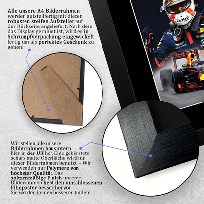 HWC Trading FR A4 Max Verstappen Formula 1 Gifts Printed, Signed Autograph Picture For F1 Formula 1 Racing Fans - A4 Framed