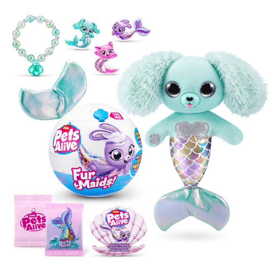 Pets Alive Furmaids by ZURU Mermaid, plush, interactive, light and sound, girls toy (Green Puppy)