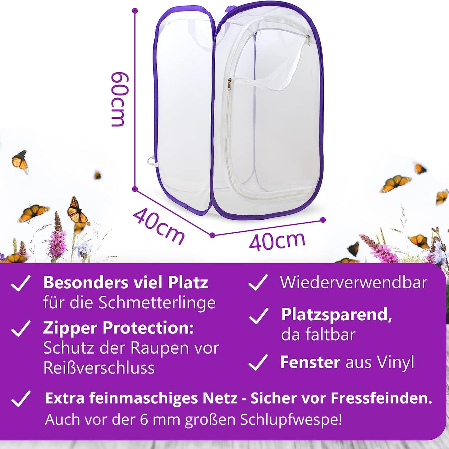 Butterfly breeding kit for kids | Approx. 14 caterpillars + large habitat (40x40x60 cm) | FREE E-Book + educational materials | Breed caterpillars at home from age 3 | Raise native Painted Lady butterflies