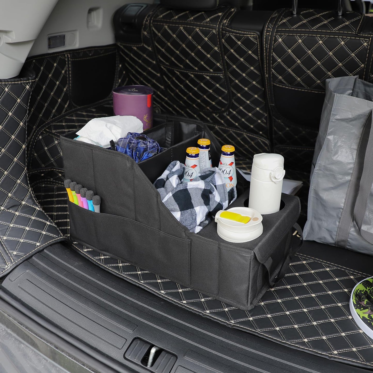 YOOFAN Car Organizer with Cup Holder, for Passenger Seat, Car Seat Organizer Front and Back with 9 compartments for Travel Kids.