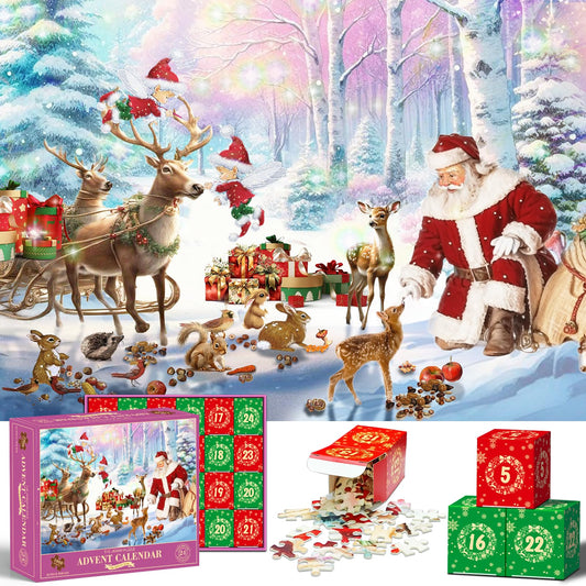 Advent calendar 2024 puzzle for kids and adults, 1008 piece puzzle 24 day Christmas countdown calendar - Christmas gifts for teenagers (27.6 x 19.7 inches)