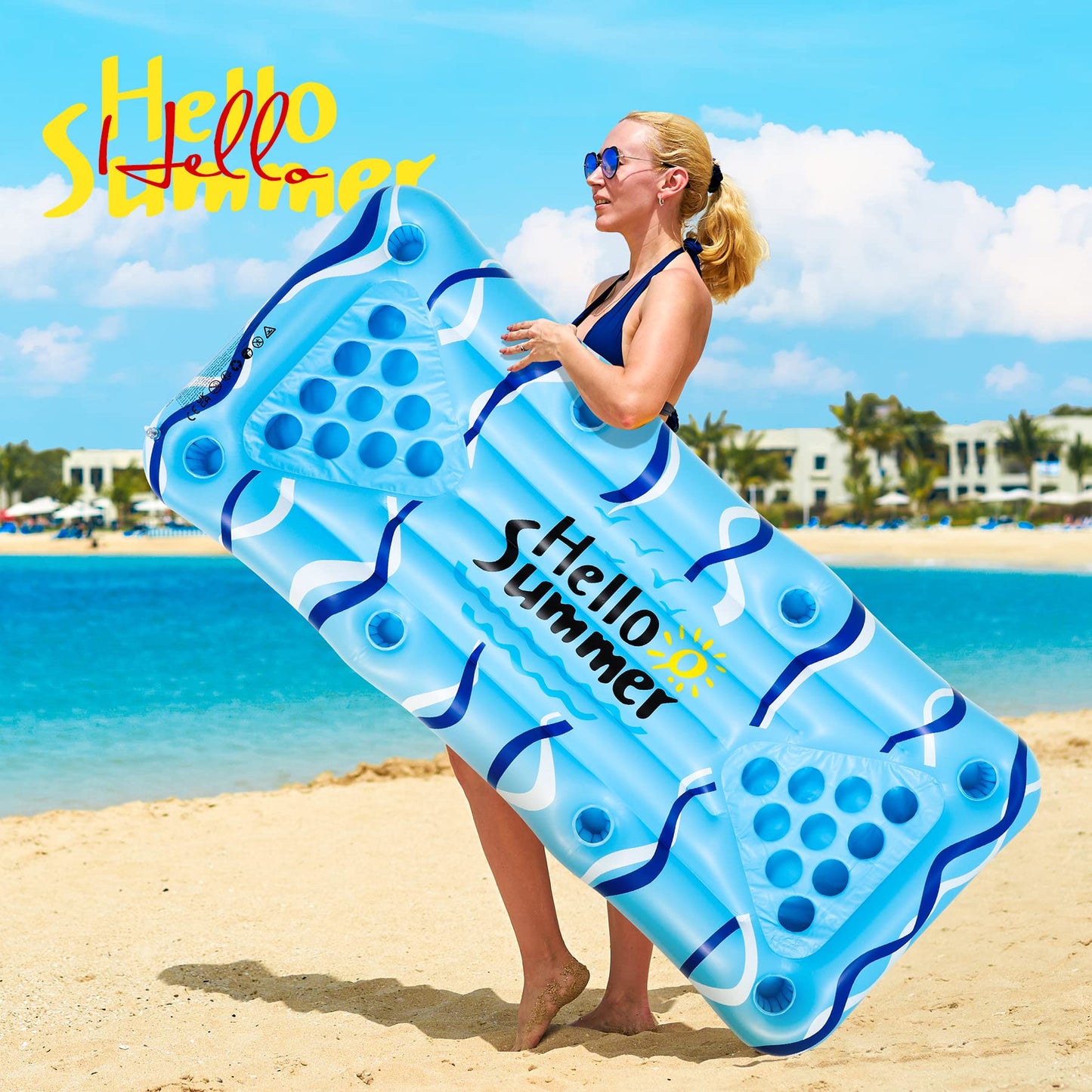 Popolic Pool Pong Game Inflatable Pong Table Air Mattress 175 x 75 cm Pool Mat Including 24 Plastic Cups and 2 Ping-Pong Balls Cool Summer Party Game