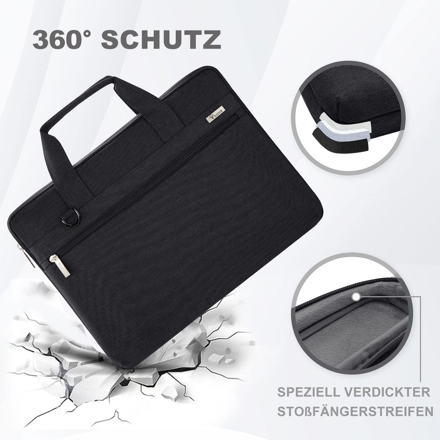 Voova laptop bag for 17 17.3 inch laptops, shoulder bag, carrying case, 360° protection, waterproof, shockproof, black 17.3 inch notebook bag.
