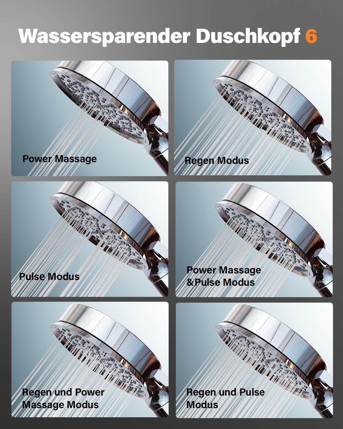 Filtered shower head with hose, Cobbe high pressure shower head with 6 spray modes, water-saving shower head with hose, handheld shower head with filter against hard water, chlorine.