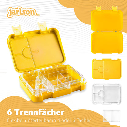 Jarlson® lunchbox for children with 6 compartments TONI - leak-proof bento box - snack box for kindergarten and school - girls and boys - | lunch box | snack box (yellow)