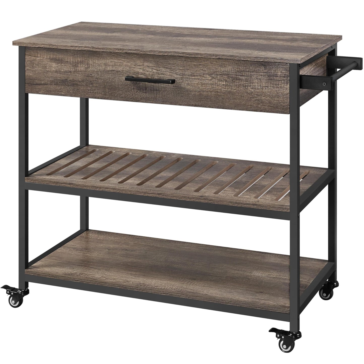 Yaheetech Serving Cart with Drawer Kitchen Trolley with 2 Shelves Rolling Cart Kitchen Trolley with 4 Wheels Kitchen Shelf Movable Kitchen Islands Side Table 109.5 x 51 x 92 cm, Taupe.