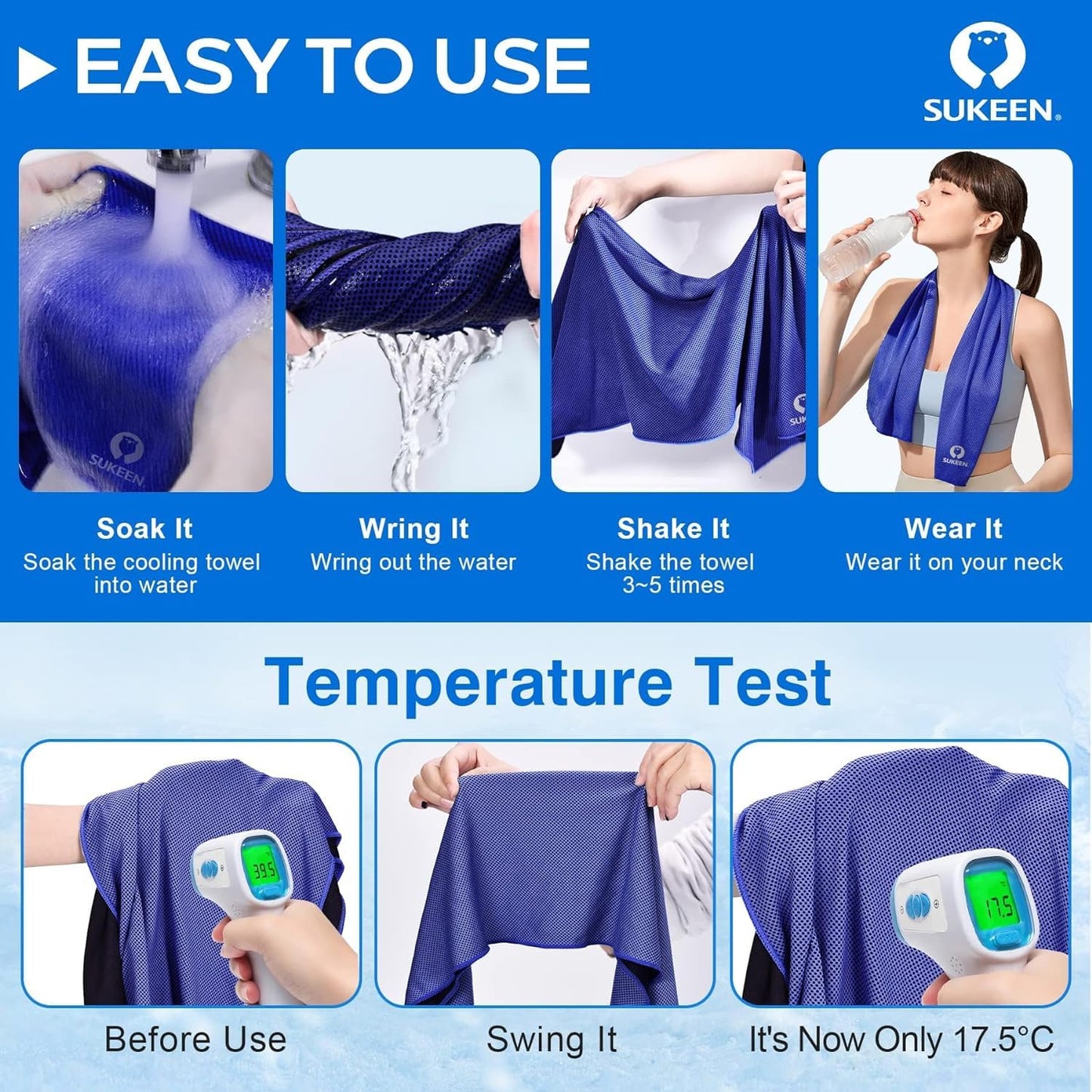 Cooling towel set, neck cooling towels, cooling hand towel, cooling towel for sports, ice towels for hiking, running, tennis, traveling.