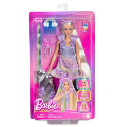 Barbie Fun & Fancy doll with accessories, fashion doll with extra long blonde hair and 2 looks, including silver metallic dress and hair extensions, JCT72, [Multicolor]