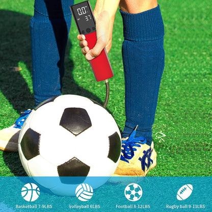 Electric ball pump, Smart air pump, Portable, Quick inflation of ball with precise gauge and digital LCD display for soccer, basketball (2 needles and 1 nozzle) Red.