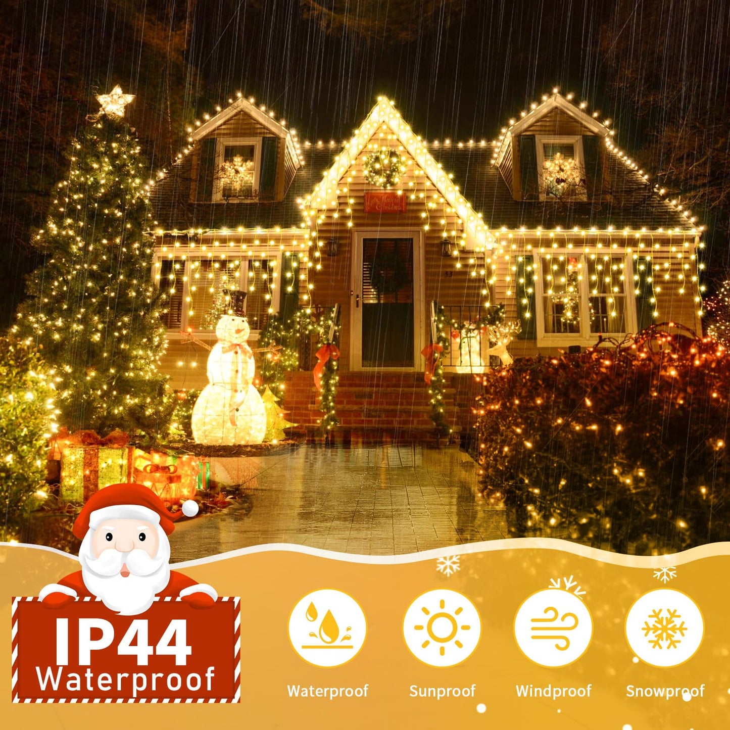 Auriostar Icicle Lights Outdoor 15M, 594 LEDs Christmas Lights Outdoor Warm White with Remote Control, Outdoor String Lights with Timer 8 Modes, Waterproof for Balcony Window House Christmas Decoration.