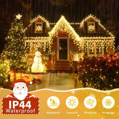 Auriostar Icicle Lights Outdoor 15M, 594 LEDs Christmas Lights Outdoor Warm White with Remote Control, Outdoor String Lights with Timer 8 Modes, Waterproof for Balcony Window House Christmas Decoration.