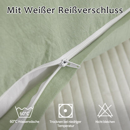 TOCOMOA 50x50 cm pillowcase set of 2 - 100% washed cotton pillowcases Oeko-TEX certified, linen look and breathable pillow cover, light green pillowcase with zipper.