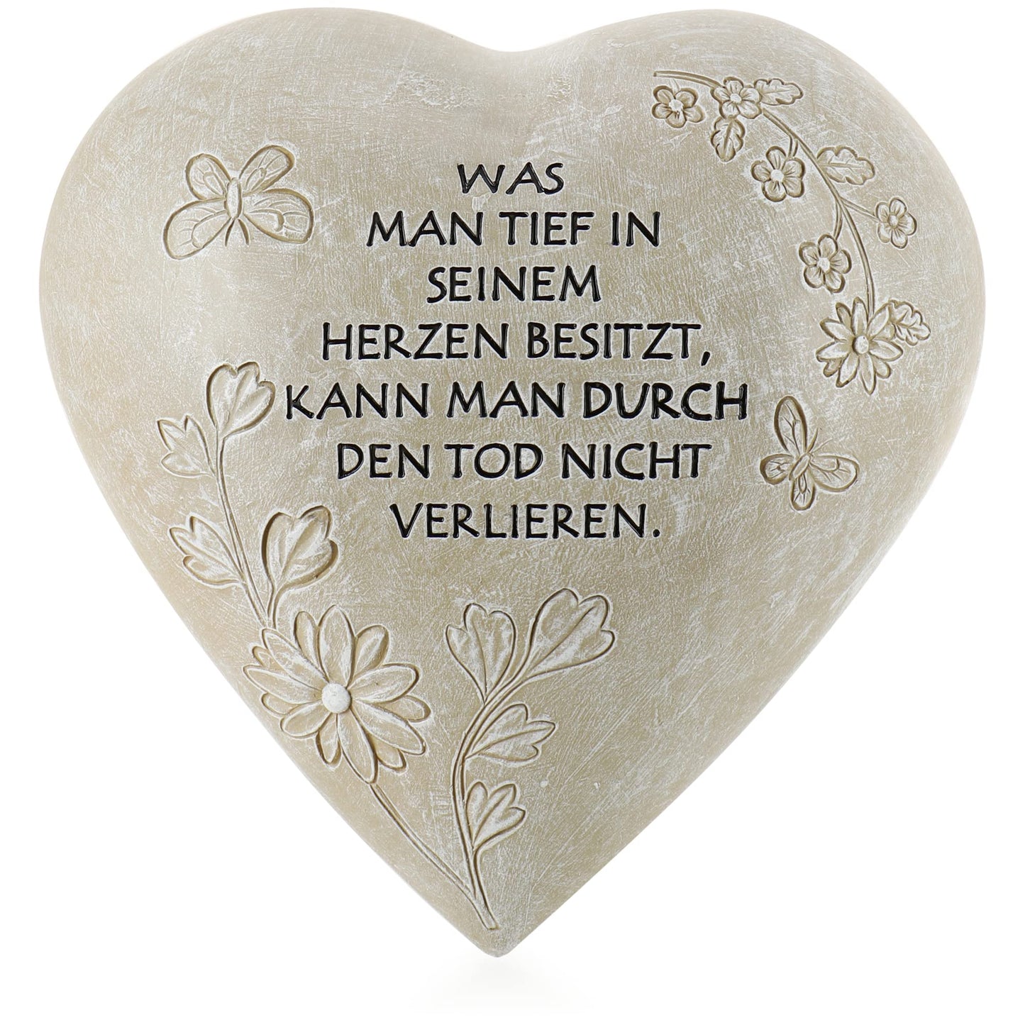 com-four® grave decoration in heart shape - weatherproof grave ornament with butterflies - memorial stone with inscription - adorned memorial stone with remembrance saying
