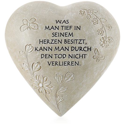 com-four® grave decoration in heart shape - weatherproof grave ornament with butterflies - memorial stone with inscription - adorned memorial stone with remembrance saying