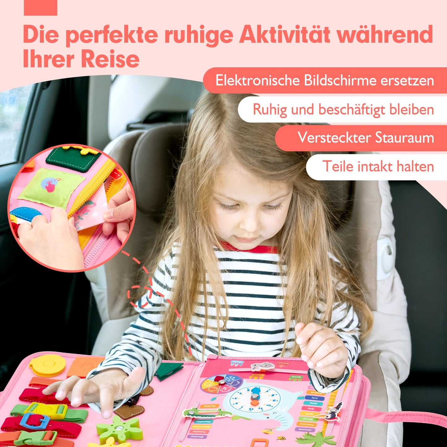 hahaland Montessori Busy Board, Interactive Learning Toy and Activity Board for Kids with 15 Activities. Perfect Busy Book Gift for Boys and Girls, Ideal for Traveling in Cars or Airplanes.