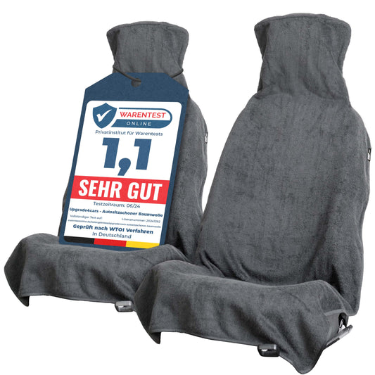 Upgrade4cars 2 x Terry Cloth Car Seat Protectors for Front Seats | Driver Seat Cover made of cotton in Gray | Towel Car Seat Pad for sports, work, summer & winter.