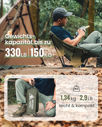OneTigris TIGERBLADE folding camping chair 150 kg, lightweight triangle frame, ultralight folding chair, with 2 side pockets for outdoor, hiking (Ranger Green)