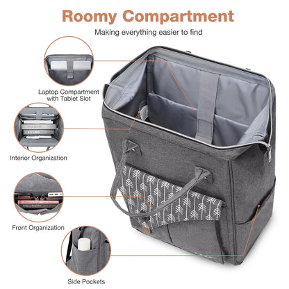 Lekesky backpack designed for women with laptop compartment & anti-theft pocket, fits up to 15.6 inch laptop. Perfect for work or school. (Grey)