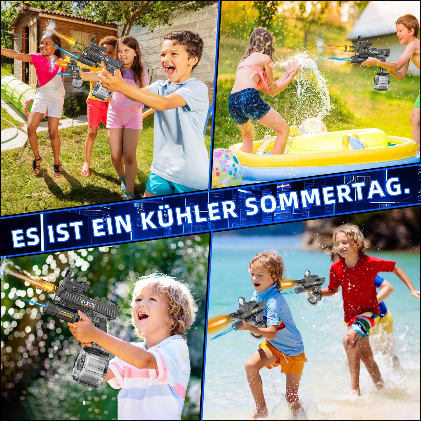 IEEILULU Electric Water Gun, Electric Water Gun with Light, 750ml Large Capacity, Great for Water Gun Shooting Games (Black-2)