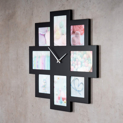 levandeo wall clock black 48x48cm wooden photo frame for 8 photos photo frame collage photo clock clock kitchen clock photo collage wall decoration decor