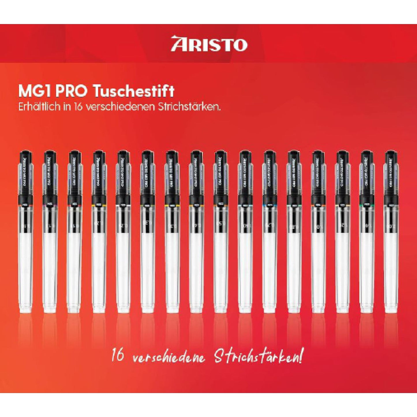 Aristo AR63018 MG1 PRO technical pen, line width 0.18 mm (chrome-plated drawing point for high precision and durability, consistent ink flow, easy to refill) transparent.