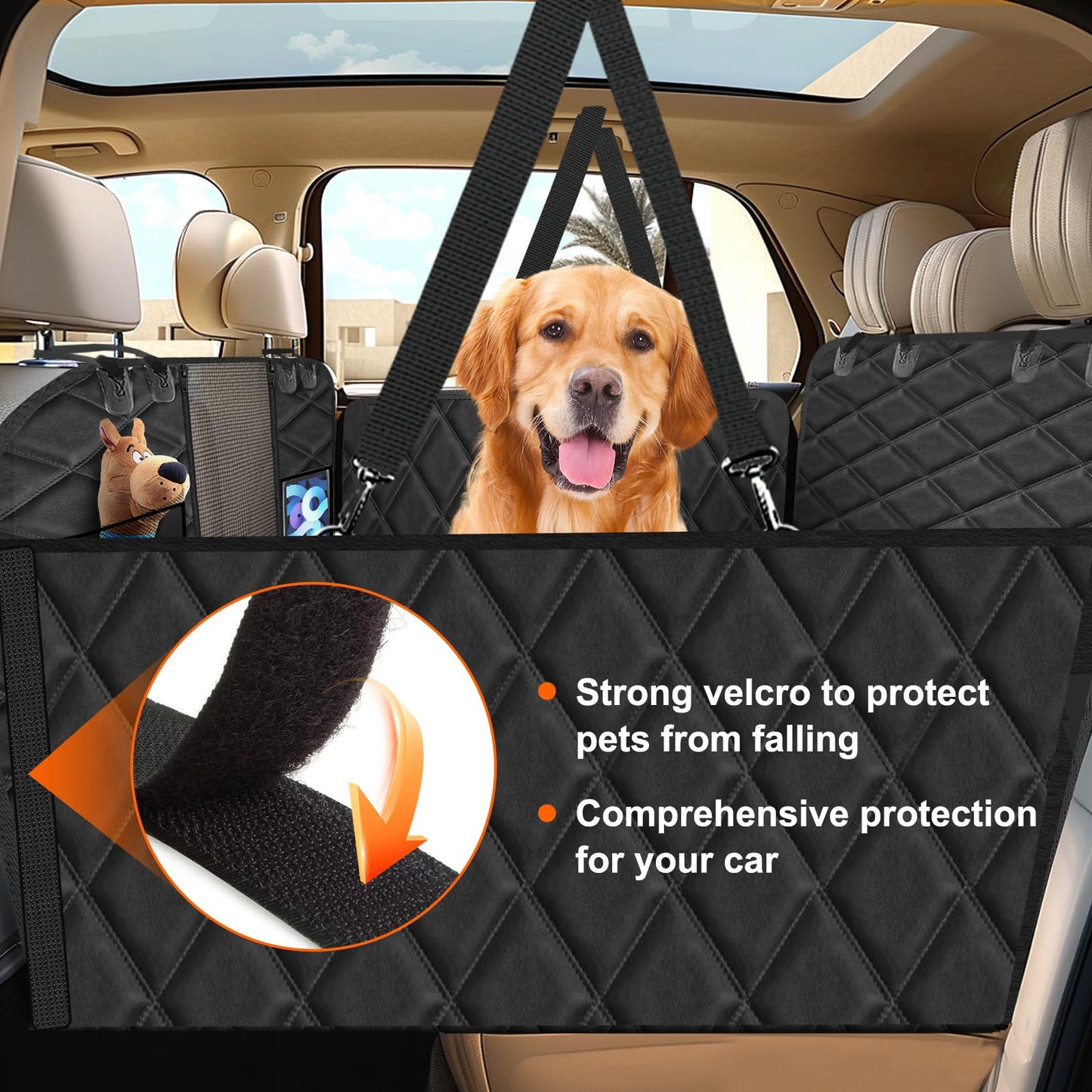 Vinstatin car backseat with hard bottom, dog blanket widened, car seat cover waterproof scratch-resistant nonslip, car seat for dogs backseat with safety belt.