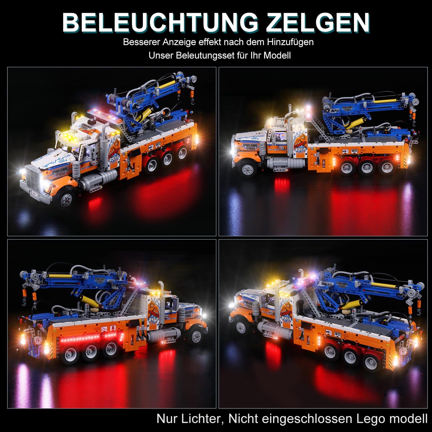 cooldac LED lighting kit compatible with Lego Technic Heavy-Duty Tow Truck, LED light set compatible with Lego 42128 Technic Heavy-Duty Tow Truck model (lights only, no models)