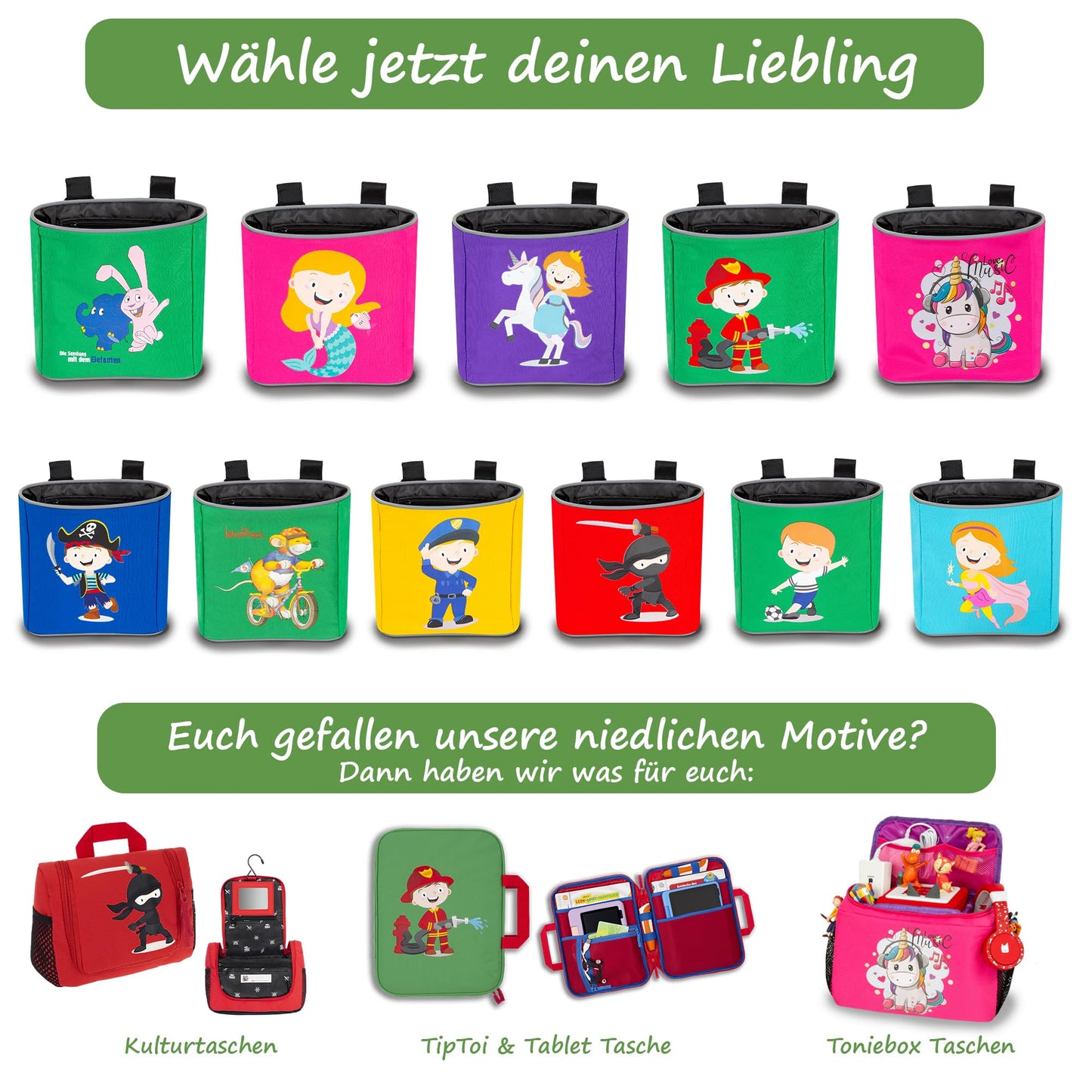 GRINSEZWERGE Kids Handlebar Bag | Balance Bike Handlebar Bag | Bike Handlebar Bag | Bike Basket Bike Bag Balance Bike Bag Handle Basket | Tricycle Scooter Roller Bag Accessory Kids Bike | Ninja