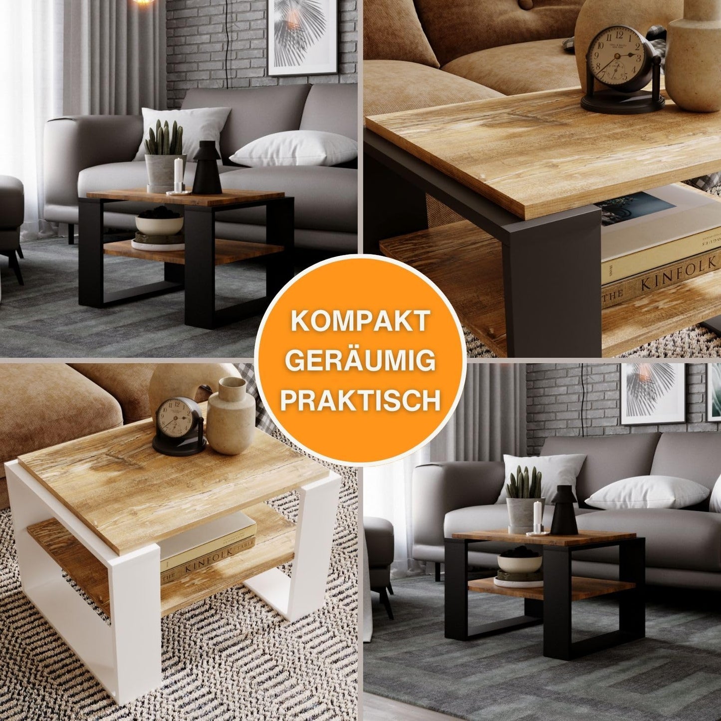 CraftPAK living room table for couch made of high-quality wood material, sturdy & modern coffee table with additional storage space, Model Kaja 63, color Retro-Black