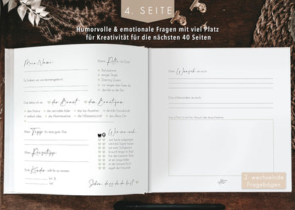 "Love and Air guestbook for wedding with fill-in questions, Vintage, gold foil accents, Hardcover - Eucalyptus"