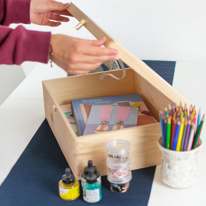LAUBLUST wooden box with lid & lock - 40x30x14cm, natural - storage box | memory box, FSC® | crafting & gift box