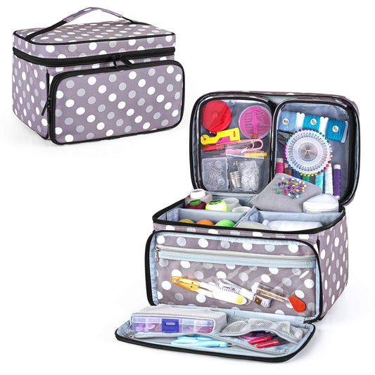 Luxja Sewing Accessories Bag, Sewing Kit Storage Bag, Yarn Bag for Wool, Sewing Tool Tote for Beginners, Travelers, Sewing Classes, Gray Dot