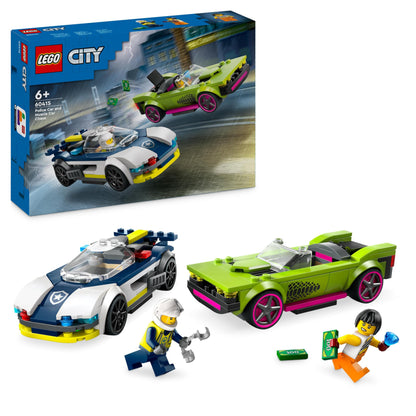 LEGO City Police Car and Muscle Car Chase & City Electric Sports Car Set, Racing car with minifigure, toy car for boys and girls aged 5 and up, birthday gift 60383.