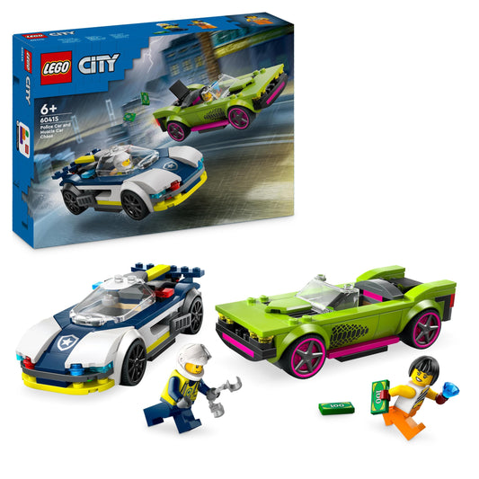 LEGO City Police Car and Muscle Car Chase & City Electric Sports Car Set, Racing car with minifigure, toy car for boys and girls aged 5 and up, birthday gift 60383.