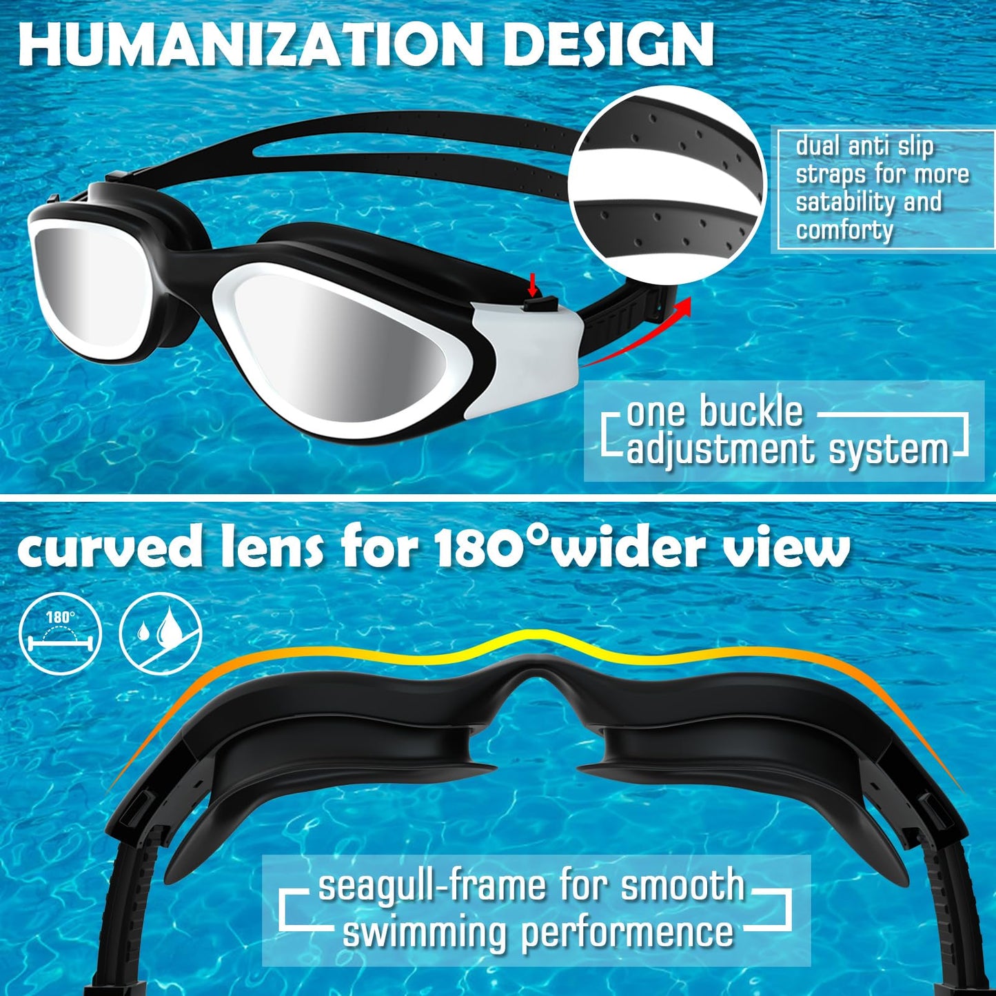 Winline Polarized/Non-polarized Swimming Goggles for Adults Teens, Anti-fog UV Protection Waterproof Clear Vision easy to adjust with soft nose bridges for Men Women