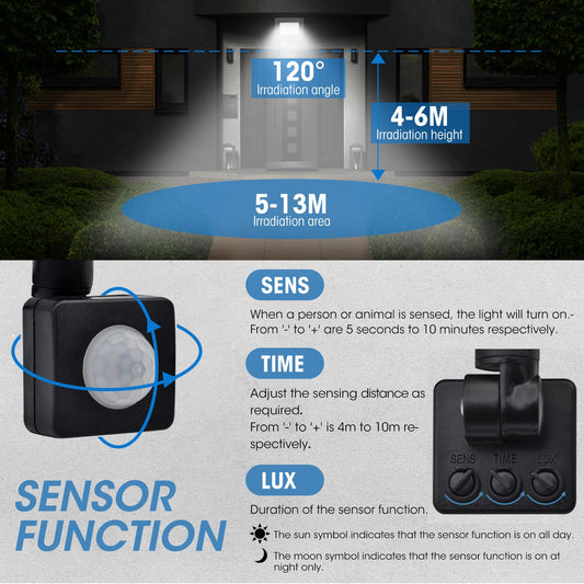 Outdoor 100W LED floodlight with motion sensor, 10000LM, IP66 waterproof. Cold white 6000K.